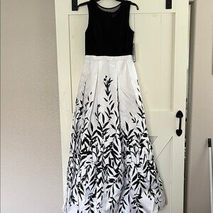 Elegant Long Black and White Dress with mesh detail